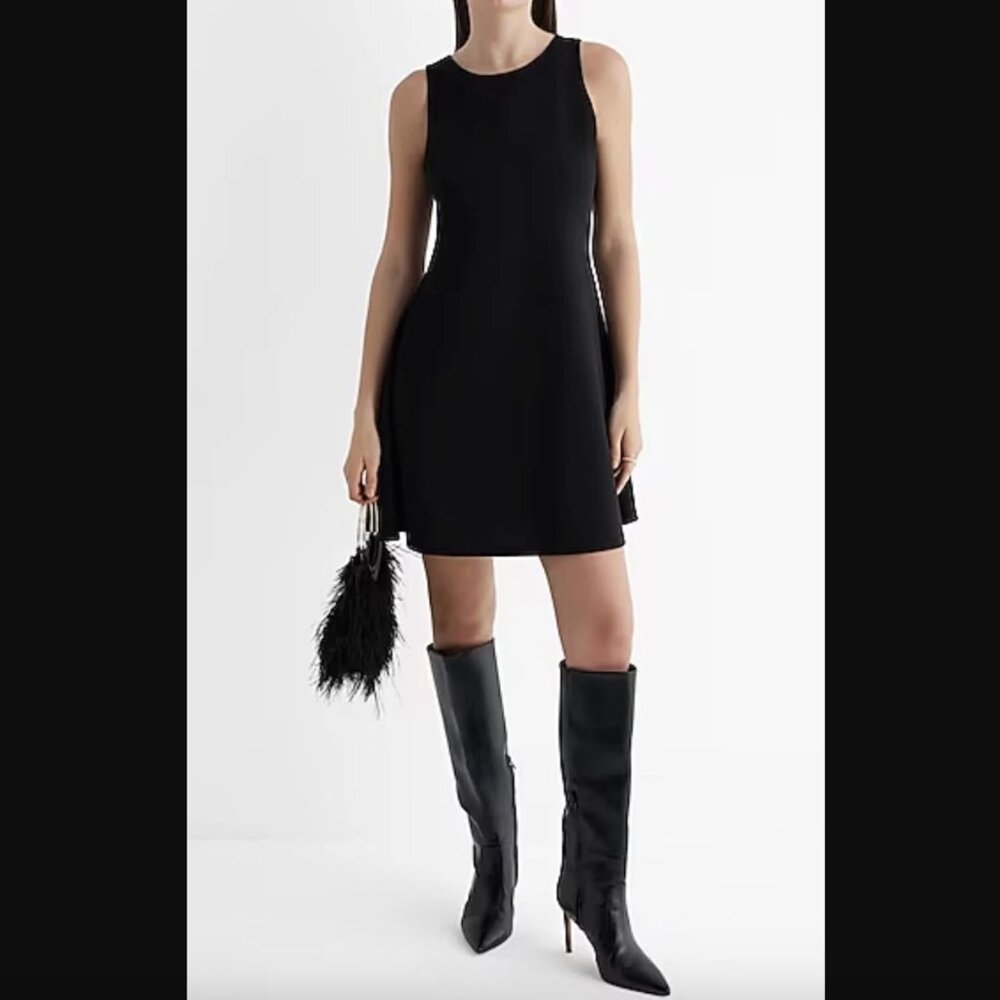 NWT Express Black Fit & Flare Mini Dress L Sleeveless Crew Neck Made in USA
